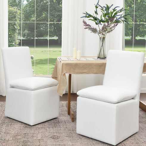Diane Performance Dining Side Chair with Casters - White Upholstered Dining Chair | Modern Dining Chairs | Kinwell Furniture | Performance Fabric Dining Chairs